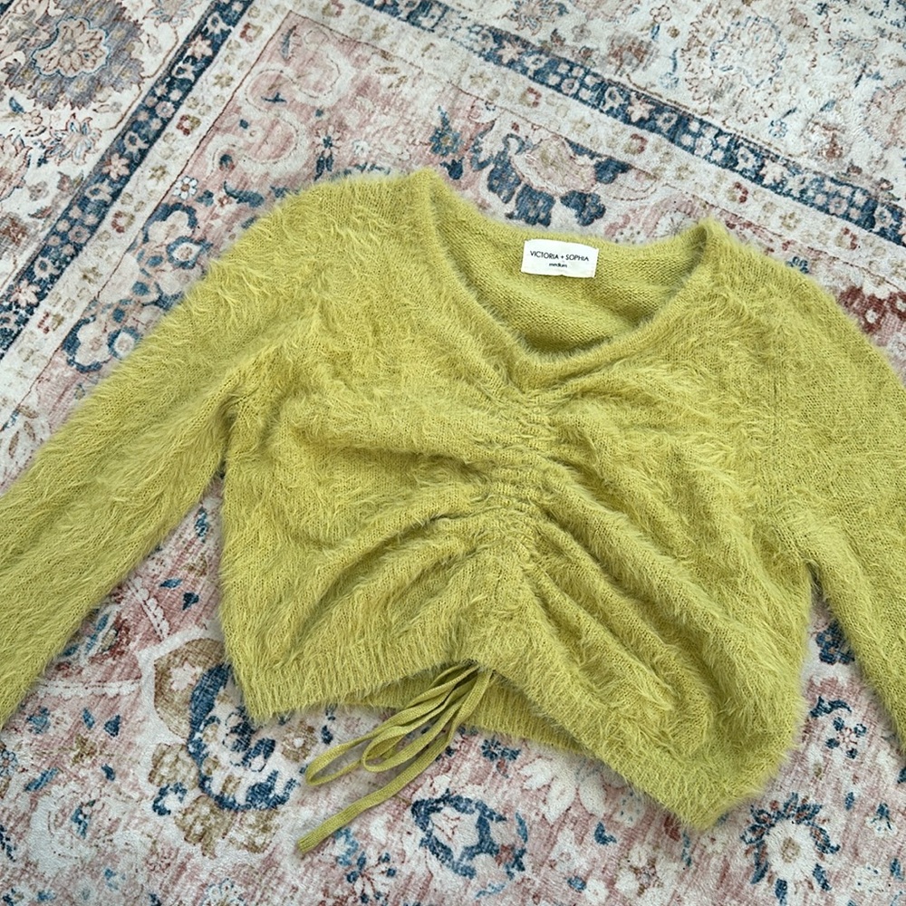 Victoria and Sophia Fuzzy Green Cropped Sweater